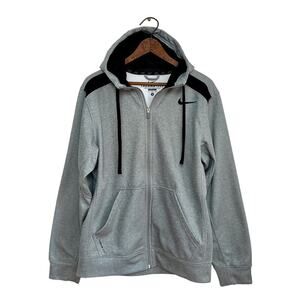 NIKE Mens Y2K Shield Nailhead Therma Fit Full Zip Hoodie Grey and Black Jacket S